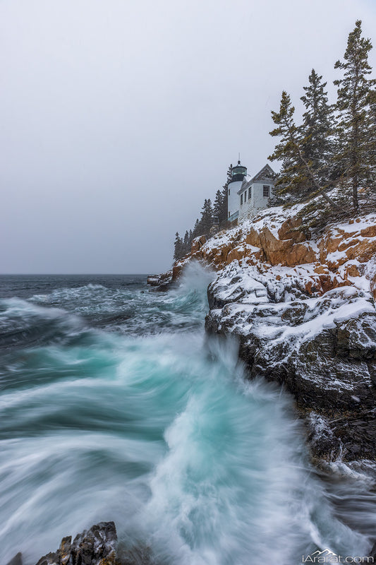029 "Waves of Winter – Bass Harbor Head Lighthouse" 12"x18"